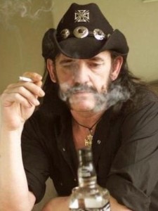 EMPLOYEE OF THE MONTH: Lemmy contemplates another shot of Jack during his lunch break from JCPenny.