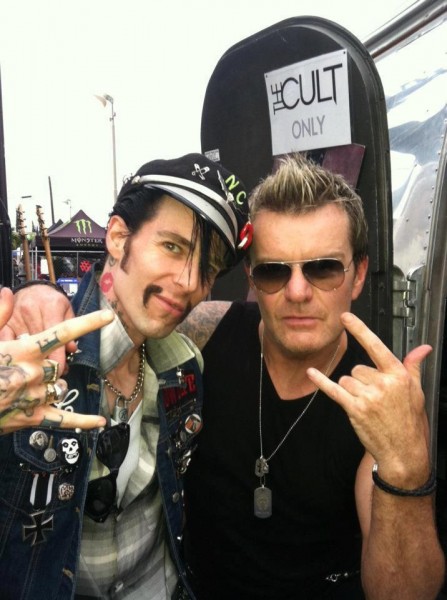 CULT HERO: Nick with one of his heroes, Billy Duffy of the Cult. I was with Nick on this day and will never forget ushering him through the barricade to get him backstage because he deserved it more than me.