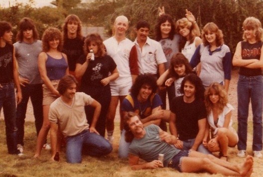 BRITISH STEEL: Todd on the far right along with his brothers, members of Surgical Steel and Rob Halford at an Arizona barbecue circa 1983-85